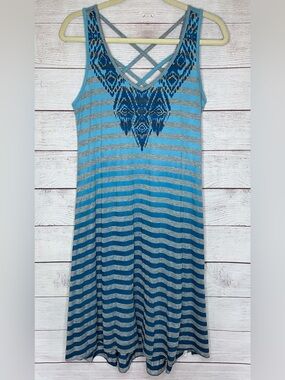 prAna Henna Dress - S - Blue Gray Stripe Ombre Sundress Sleeveless